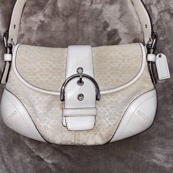 Coach, Bags, Small Cream With White Coach Shoulder Bag